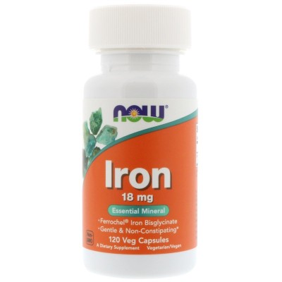 Now Foods, Нау Фудс Железо, Iron 18 мг, 120 вегетарианских капсул