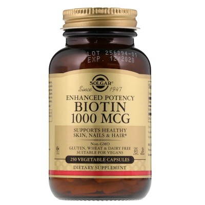  Solgar, Солгар Биотин (Biotin) 1000 мкг, 250 растительных капсул